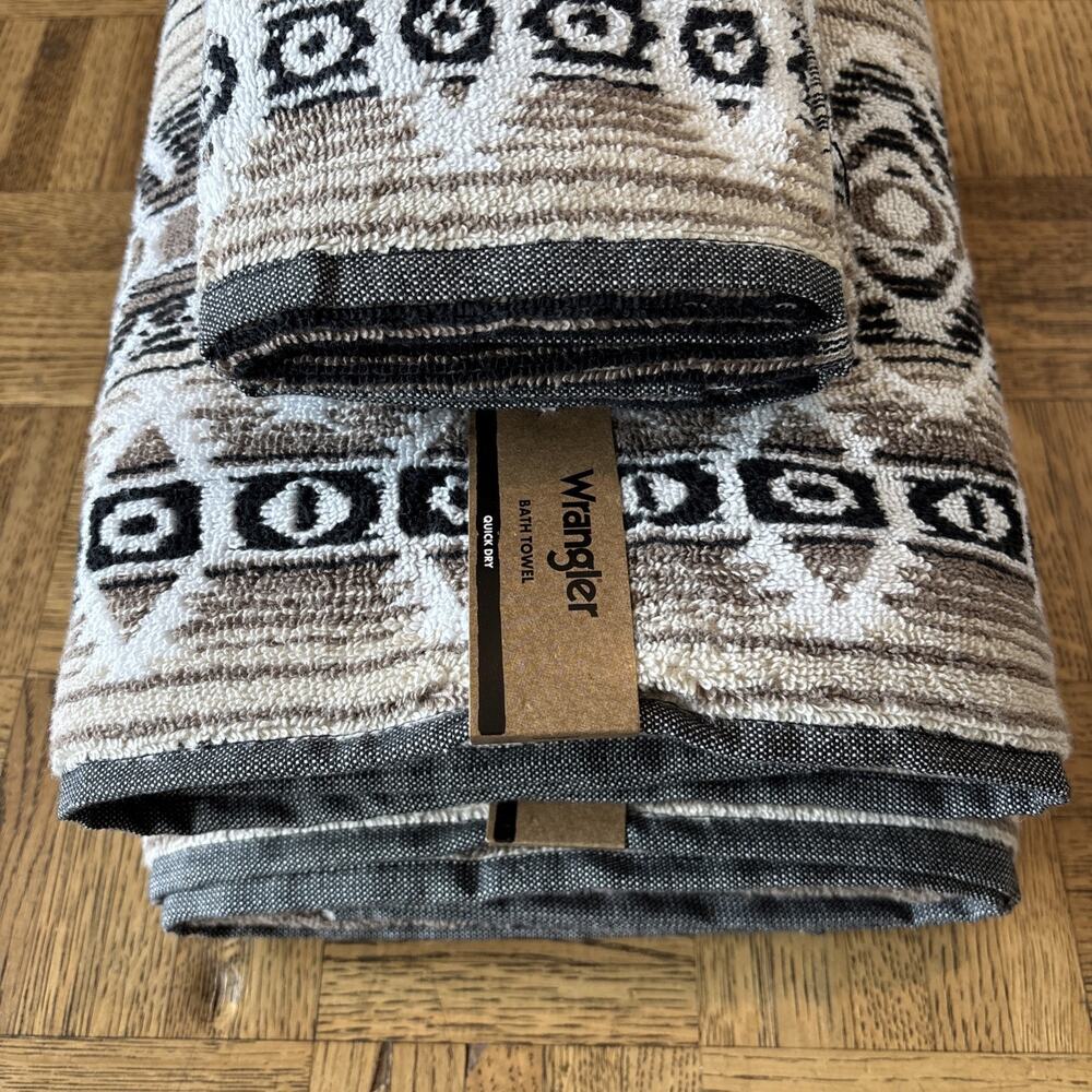 Wrangler Jericho Black Aztec Western Set Of 2 Bath & 2 Hand Towels New - Picture 2 of 4